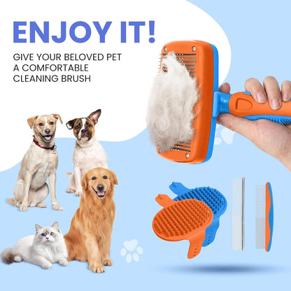 Self Cleaning Shedding Brush - 5-in-1 Professional Pet Grooming Kit Skin Friendly Grooming Tool for Dogs, Cats, and Puppies, Deshedding and Hair Removal for Long and Short Haired Pets, Blue