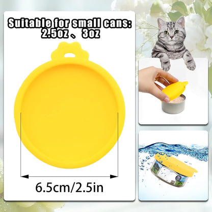 PINE & LINEN 4 Pcs 2.5inch Durable Pet Can Lids, Silicone Small Pet Can Covers Waterproof Cat Food Cans Lids for 3 oz Cat Food Cans（Yellow+Red+Pink+Blue）