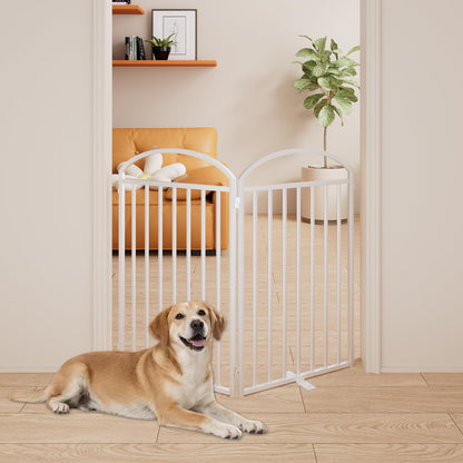 SNUOWU 4 Panels Full Matel Freestanding Dog Gates with Door, 96"Extra Wide 32"Tall Free Standing Dog Pet Gate for Indoor & Outdoor. Foldable Pet Fences for Doorways, House, Stairs, Porch, Deck, Yard