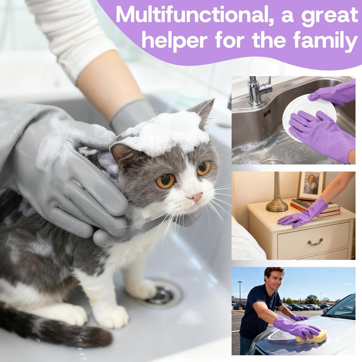2-Pair Pet Hair Remover Glove for Dogs and Cats Washing, Grooming, & Deshedding – Multipurpose Silicone Dog Bath Gloves, Cat Brush Glove Mitt for Pet Cleaning & Household Use (pink & Blue)