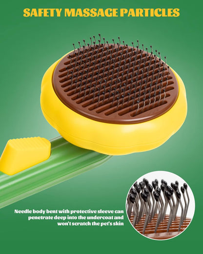 Pet Demon Brush, Cute Self Cleaning Slicker Brush for Dogs Cats Puppy Rabbit, Professional Pet Grooming Hair Removal Tool for Short & Long Hair