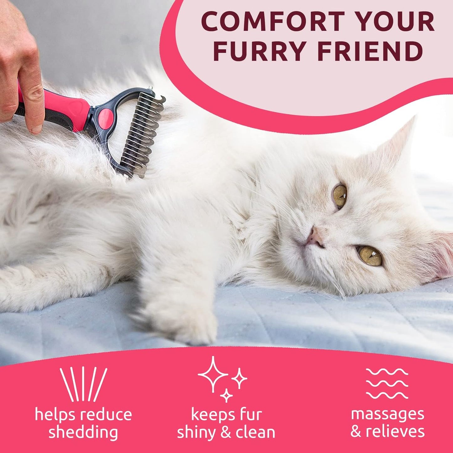 Pat Your Pet Deshedding Dog Brush For Shedding – Cat Brushes For Indoor Cats, Double-Sided Cat Brush Deshedding & Grooming Tool For Long Haired And Short Haired Dogs, Skin-Friendly