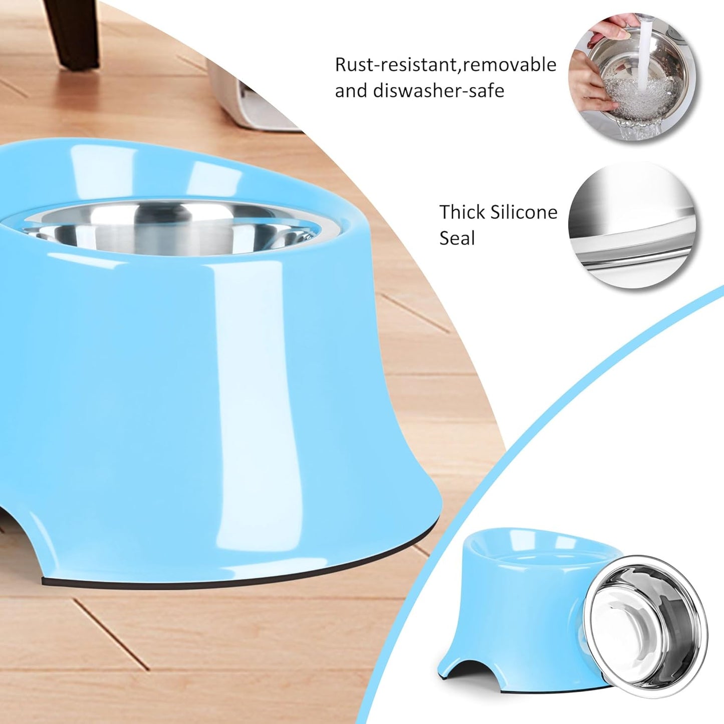 Tilted Elevated Dog Bowls Non-Slip & Non-Spill Pet Feeder with Elevated Detachable Melamine Stand, High Capacity Tilted Dog Bowl for Medium Small Size Dogs M/2 Cup Black
