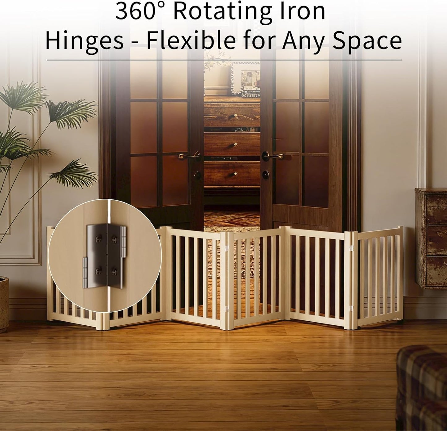 2-Panel Solid Wood Dog Gate - Freestanding Folding Pet Gate for Doorways, Stairs, Indoor, 24" Height, No Installation Needed, Natural Wood