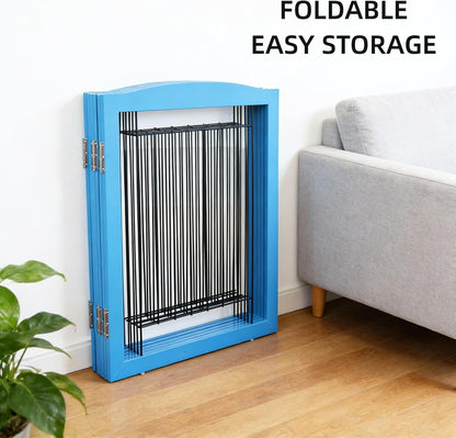 ZJSF Freestanding Dog Fence Indoor, Foldable Dog Gate for Doorways, Stairs or Hallways, Sturdy Wood Extra Wide Pet Gate with Support Feet for The House, White, 24 "Height-3 Panels