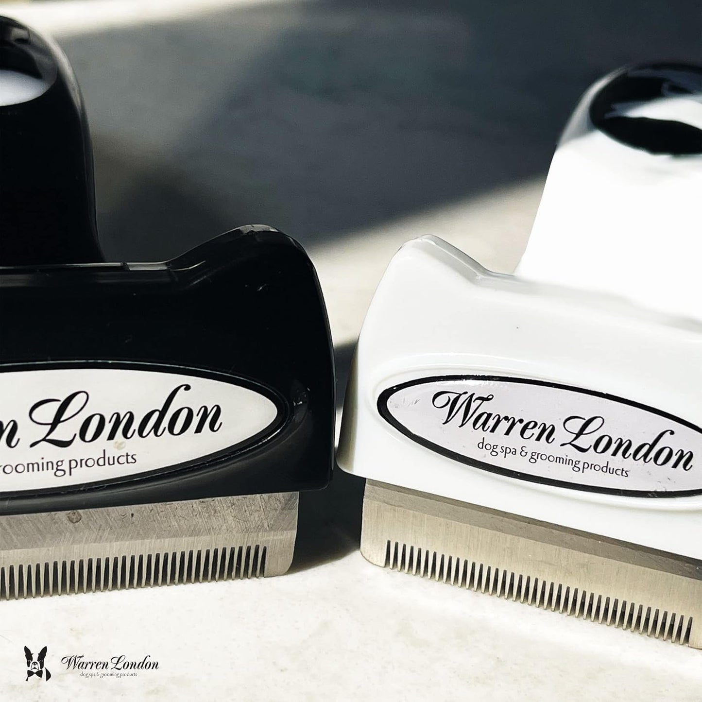 Warren London Deshedding Brush for Dogs – Small Long-Hair | Stainless-Steel Undercoat Rake Reduces Shedding Up to 95% | Gentle Skin-Safe Comb, Quick-Clean Release, Non-Slip Ergonomic Grip