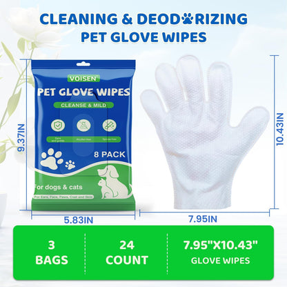 VOISEN 48 Pcs Pet Glove Wipes for Dogs and Cats, Cleaning & Deodorizing Bathing Grooming Wipes,Unscented Thick Nourish Fur Glove Wipes for Pet Dry Cleaning,Daily Care and Travel