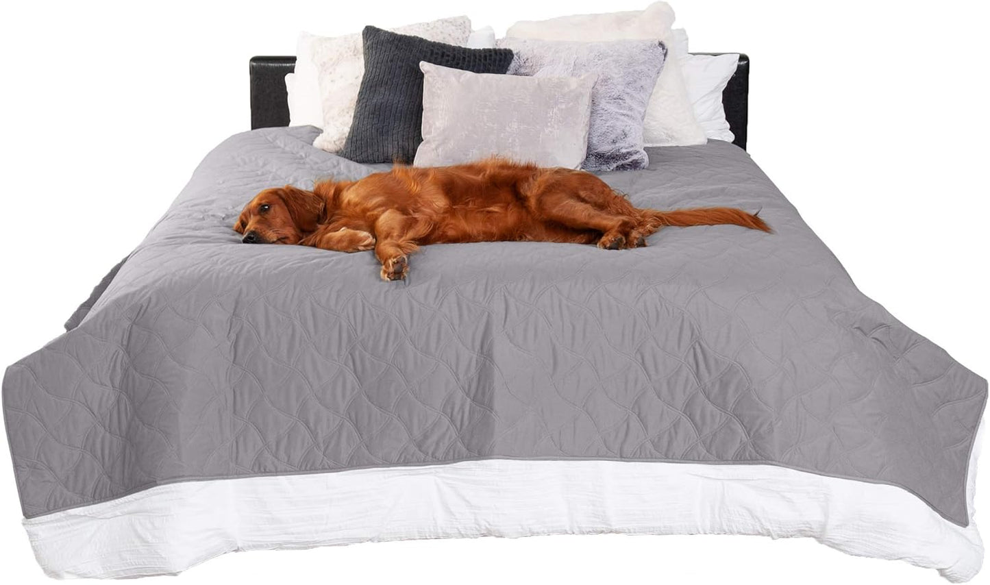 FurHaven Waterproof Blanket & Furniture Protector Cover with Non-Slip Backing, Machine Washable, Jumbo/King, Quilted Twill, Gray