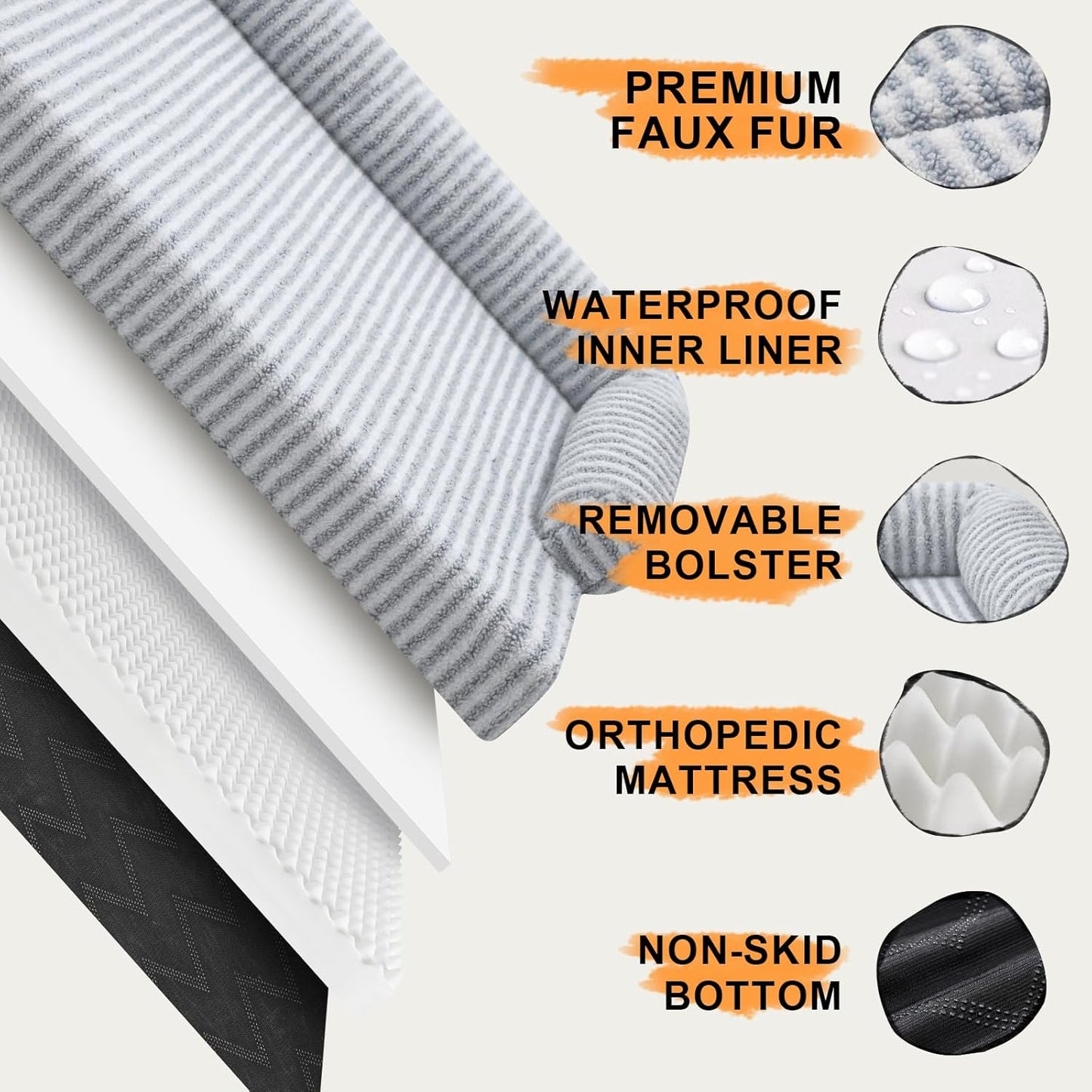 Large Dog Bed Orthopedic Washable - Beds Bolster - Medium XL XLarge Big Dogs - Memory Foam Couch Sofa - Waterproof with Removable Cover