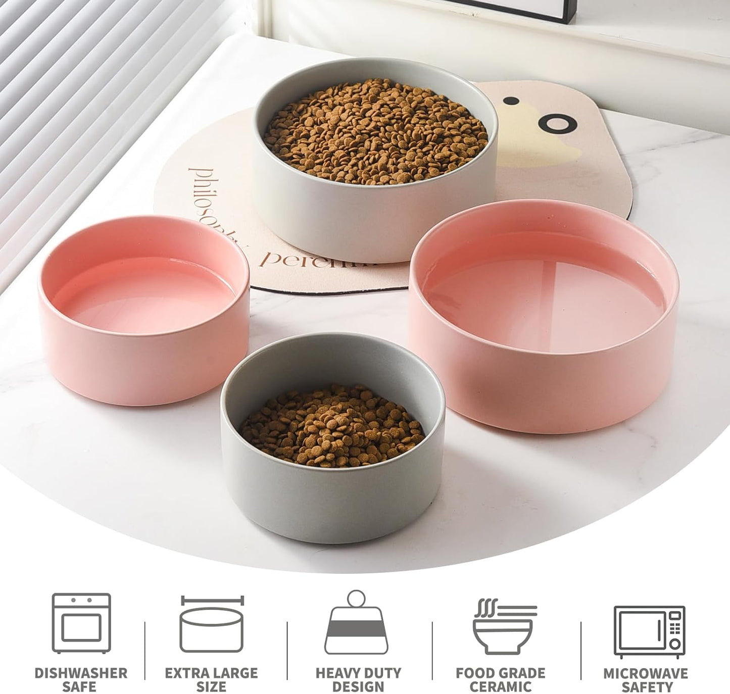 6'' Ceramic Raised Dog Bowl - 30Oz Dog Food & Water Bowl with Elevated Non-Slip Bamboo Stand, Dishwasher & Microwave Safe, Anti Vomiting Heavy Duty Pet Bowl for Small and Medium Dogs, White