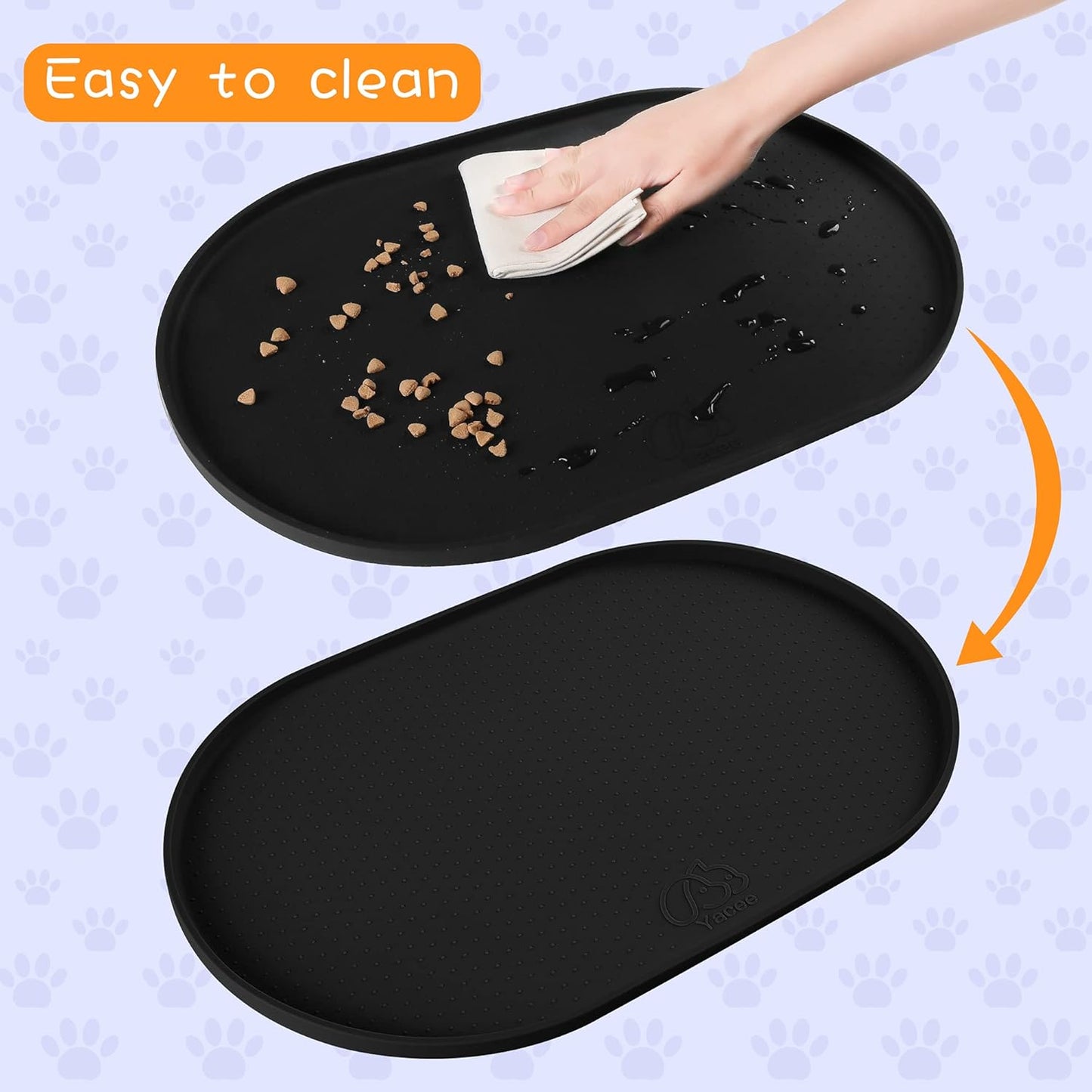 100% Waterproof 0.5" Raised Edge BPA Free Silicone Dog Food Mat, Pet Cat Feeding Mats Contain Spills Protects Floors, Placemats for Cats and Dogs Water Bowl Dishwasher. (Small, Gray)