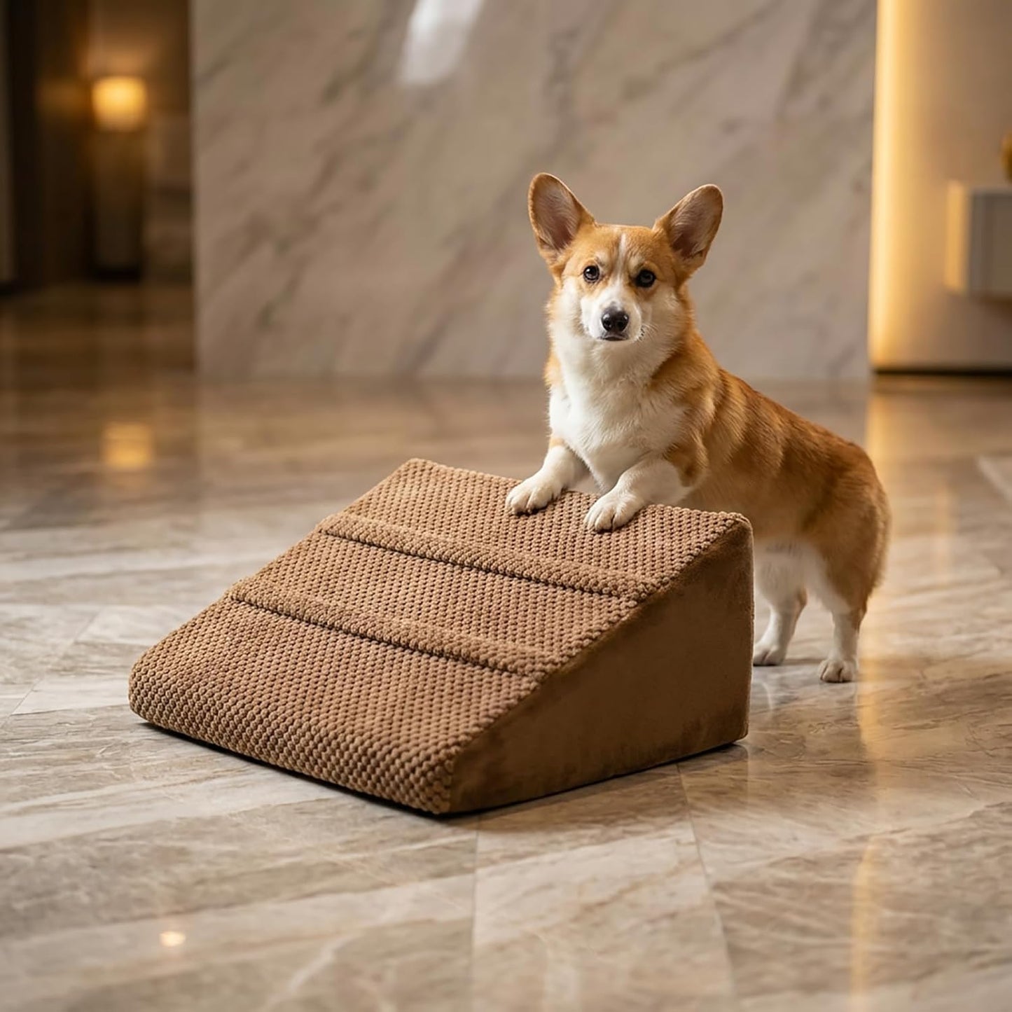 Dog Ramp for Stairs - Dog Steps-Anti-Slip Foam Stair Wedges for Small & Senior Dogs,Gentle Slope Pet Steps with Washable Corduroy Cover, Self-Sticky Pads for Safe Climbing (Gray,2-Pack)