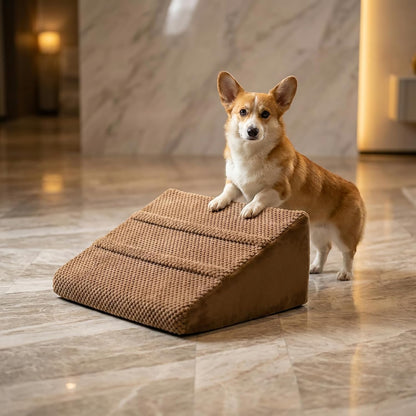 Dog Ramp for Stairs - Dog Steps-Anti-Slip Foam Stair Wedges for Small & Senior Dogs,Gentle Slope Pet Steps with Washable Corduroy Cover, Self-Sticky Pads for Safe Climbing (Gray,2-Pack)