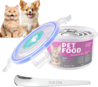 Canned Cat Food Storage Lids,Reusable Airtight Can Cover Pet Food Sealer - Keeps Dog Food Storage Container Food Fresh, Cat Food Container Eliminates Odor, Easy To Use With SUS 304 Spoon,Can Opener