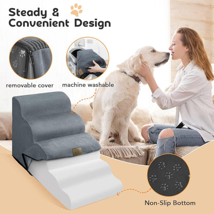 Mestuel 2-Tiers Extended Dog Stairs Steps for Couch Sofa, Dog Stairs for Small Dogs, Pet Stairs Ramp Ladder Friendly to Small Old Joint Injury Dogs Cats,Non-Slip & Washable,Blue