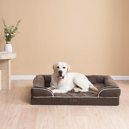 EHEYCIGA Orthopedic Dog Beds for Extra Large Dogs 44x32Inch, Waterproof Memory Foam XL Pet Bed with Sides, Non-Slip and Egg-Crate Foam Big Dog Couch Bed with Washable Removable Cover, Grey