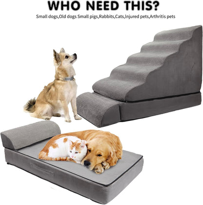 Dog Stairs for High Beds 30-36 inches Tall, 6-Step Pet Stairs/Steps for High Bed 32-36 inches for Small Large Dogs, Foam Dog Steps for Beds for Old Dogs/Cats, Dark Grey