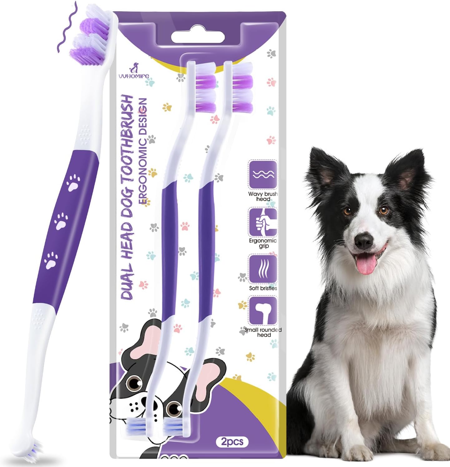 Dog Toothbrush – Newly Upgraded Dual-Head Design with 60° Wavy Bristles – Gently Surrounds Teeth for Deep Cleaning and Plaque Removal – Non-Slip Handle, Ideal for Daily Pet Dental Care (Pink, 1-Pack)