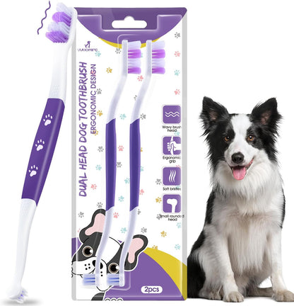 Dog Toothbrush – Newly Upgraded Dual-Head Design with 60° Wavy Bristles – Gently Surrounds Teeth for Deep Cleaning and Plaque Removal – Non-Slip Handle, Ideal for Daily Pet Dental Care (Pink, 1-Pack)