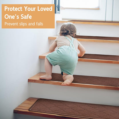 RIOLAND Carpet Stair Treads for Wooden Steps Indoor 9" x 36" Non Slip Stair Treads for Wood Stair with Reusable Adhesive, 15 Pack Peel and Stick Stair Runner for Kids Elders and Dogs, Diamond Gray