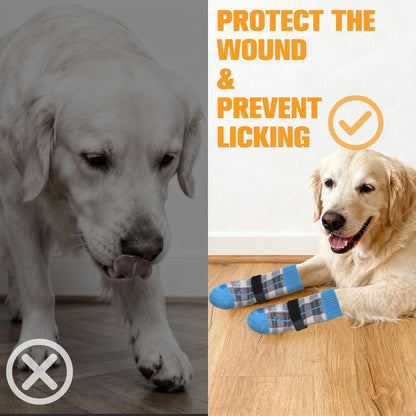 EXPAWLORER Dog Socks for Hardwood Floors, Dog Booties for Winter, Dog Boots & Paw Protectors Pavement to Prevent Licking, Anti Slip Dogs Shoes for Small Medium Large Senior Dogs,Khaki L