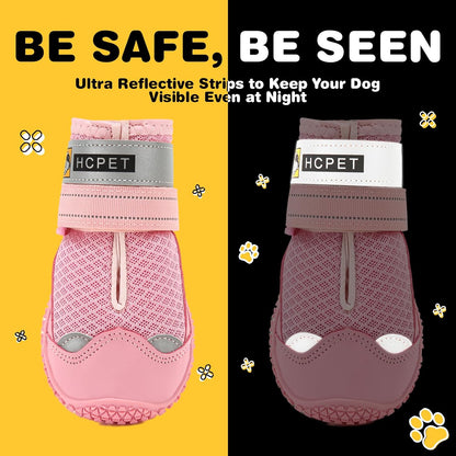 Hcpet Dog Shoes for Dogs, Dog Booties for Dogs, Anti-Slip Dog Boots & Paw Protectors for Hot Pavement Winter Snow Hiking with Reflective Straps Khaki Size 6, 4PCS