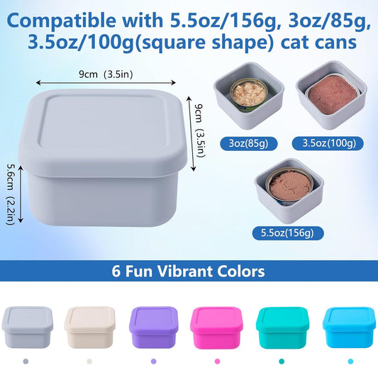 SLSON Cat Can Cover 5.5 oz Canned Food Storage Container, 2Pack Silicone Can Sealer with Airtight Lids Compatible with 5.5oz Friskies & 3.5oz Cesar Pet Cans for Fridge to Keep Fresh (Beige and Grey)