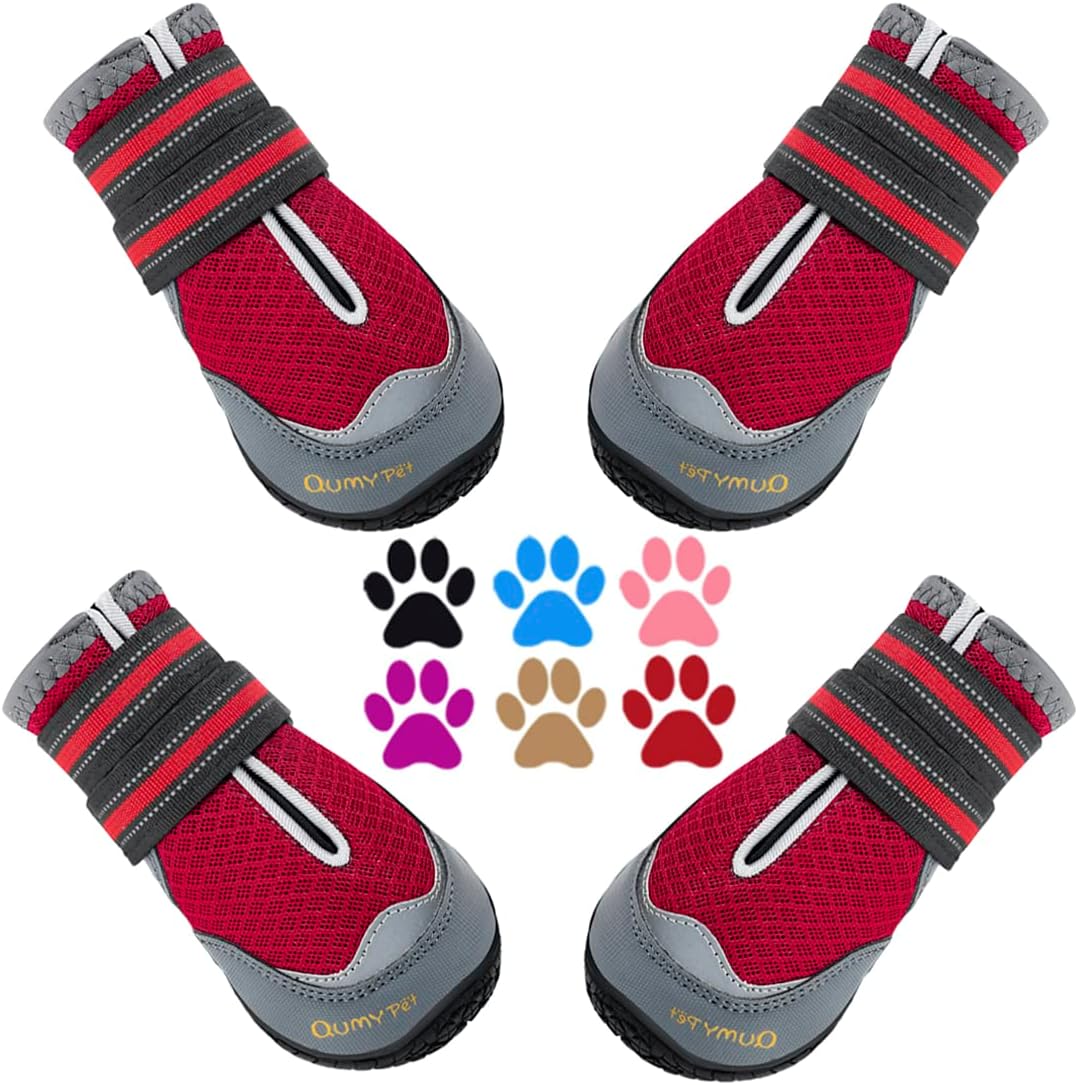 QUMY 4PCS Dog Boots for Large Dogs, Medium Dog Shoes & Paw Protectors for Hot Pavement, Summer Heat Protection, Mesh Breathable Nonslip Dog Booties for Hardfloors, Walking Running Hiking Black Size 6
