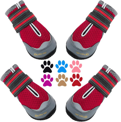 QUMY 4PCS Dog Boots for Large Dogs, Medium Dog Shoes & Paw Protectors for Hot Pavement, Summer Heat Protection, Mesh Breathable Nonslip Dog Booties for Hardfloors, Walking Running Hiking Black Size 6