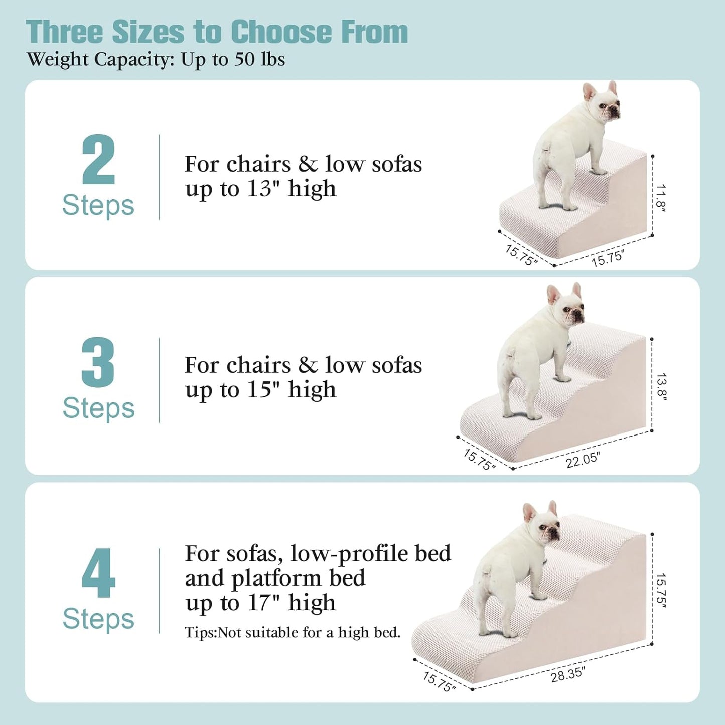 Dog Stairs for Small Dogs, 2-Step Dog Steps for Couch Sofa and Chairs, High-Density Foam Pet Steps Ramp with Removable Washable Cover for Older Injured Puppy Dogs and Cats, 11.81" H, Grey