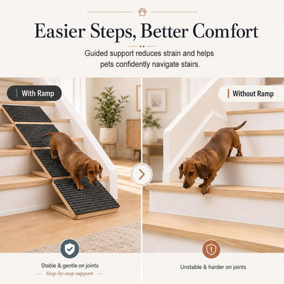 2 Pack Dog Ramp for Stairs - Solid Wood Adjustable & Foldable Pet Ramps, 3 Heights, Non-Slip Silicone Base & Traction Felt, 100lb Capacity, Indoor Stairs & Porch
