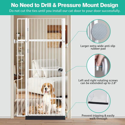 71 inch Extra Tall Gates for Cats Dogs, Adjustable 28.7" and 37.5" Wide Cat Gate, Pressure Mounted Full Door Pet Gate for Doorway, Stairs,House (Black, 71")
