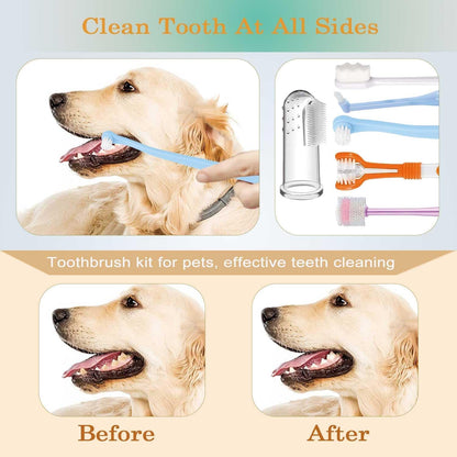 Dog Toothbrush Set,Finger Rubber Toothbrushes/Double Head Pet Tooth Brush/Triple Head Dog Toothbrushes/360º Cat Toothbrush/Multi-Angle Dental Cleaning Brushes Kit for Puppy Kitten Oral Hygiene,8 Pack