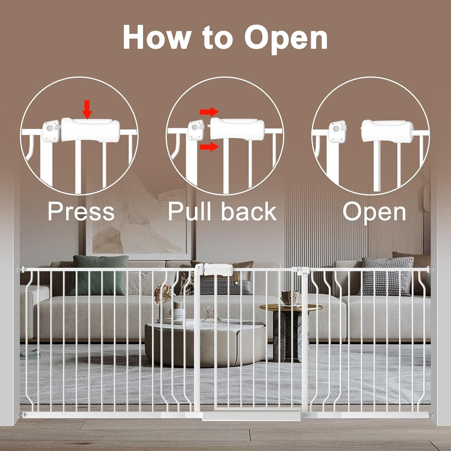 WAOWAO Baby Gate 71.65-85.03" Extra Wide Pressure Mounted Walk Through Swing Auto Close Safety Metal Black Toddler Kids Child Dog Pet Puppy for Stairs,Doorways,Kitchen
