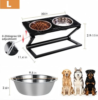 Elevated Dog Bowls, Adjustable Raised Dog Bowl Stand with 2 Stainless Steel Food Bowls 20°Tilted Water Bowls for Medium Small Sized Dogs (Black, Medium)