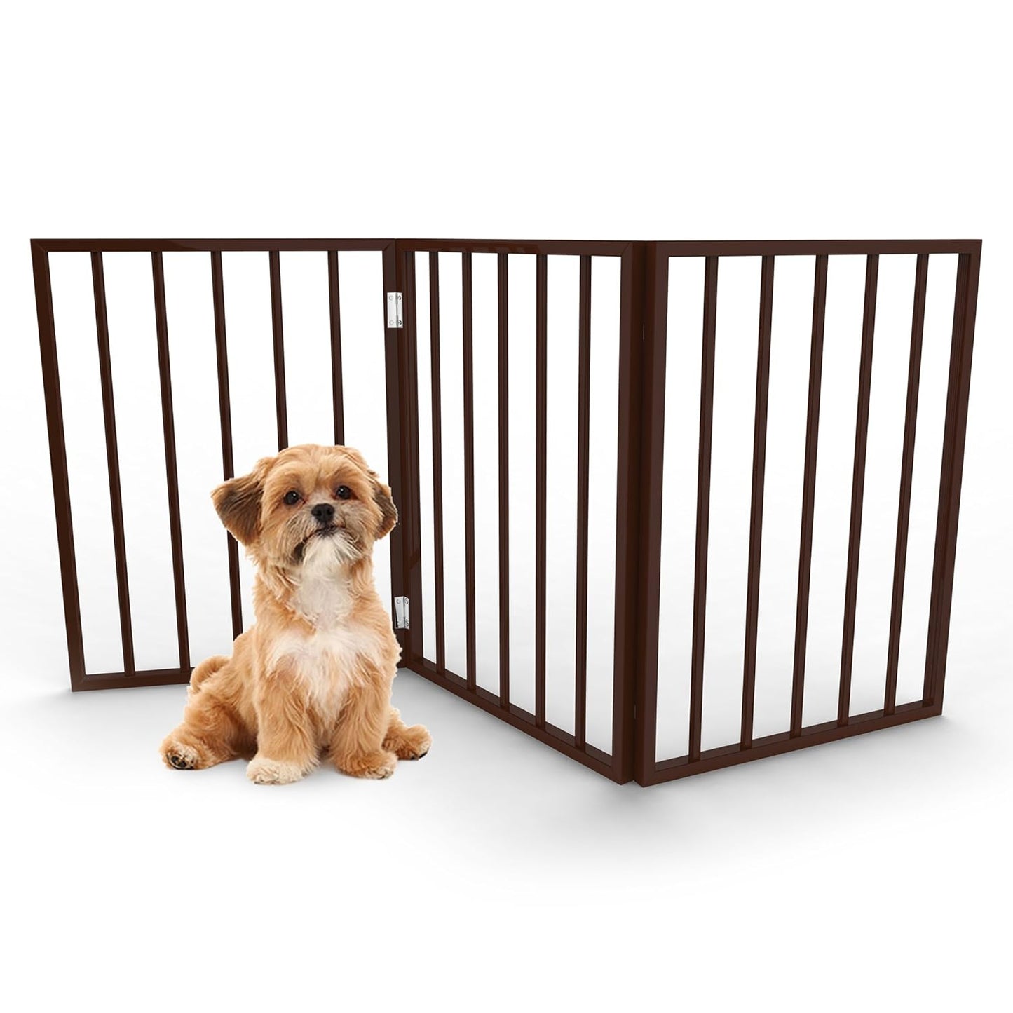 PETMAKER Pet Gate – Dog Gate for Doorways, Stairs or House– Freestanding, Folding, Accordion Style, Wooden Indoor Dog Fence (24-Inch, White)