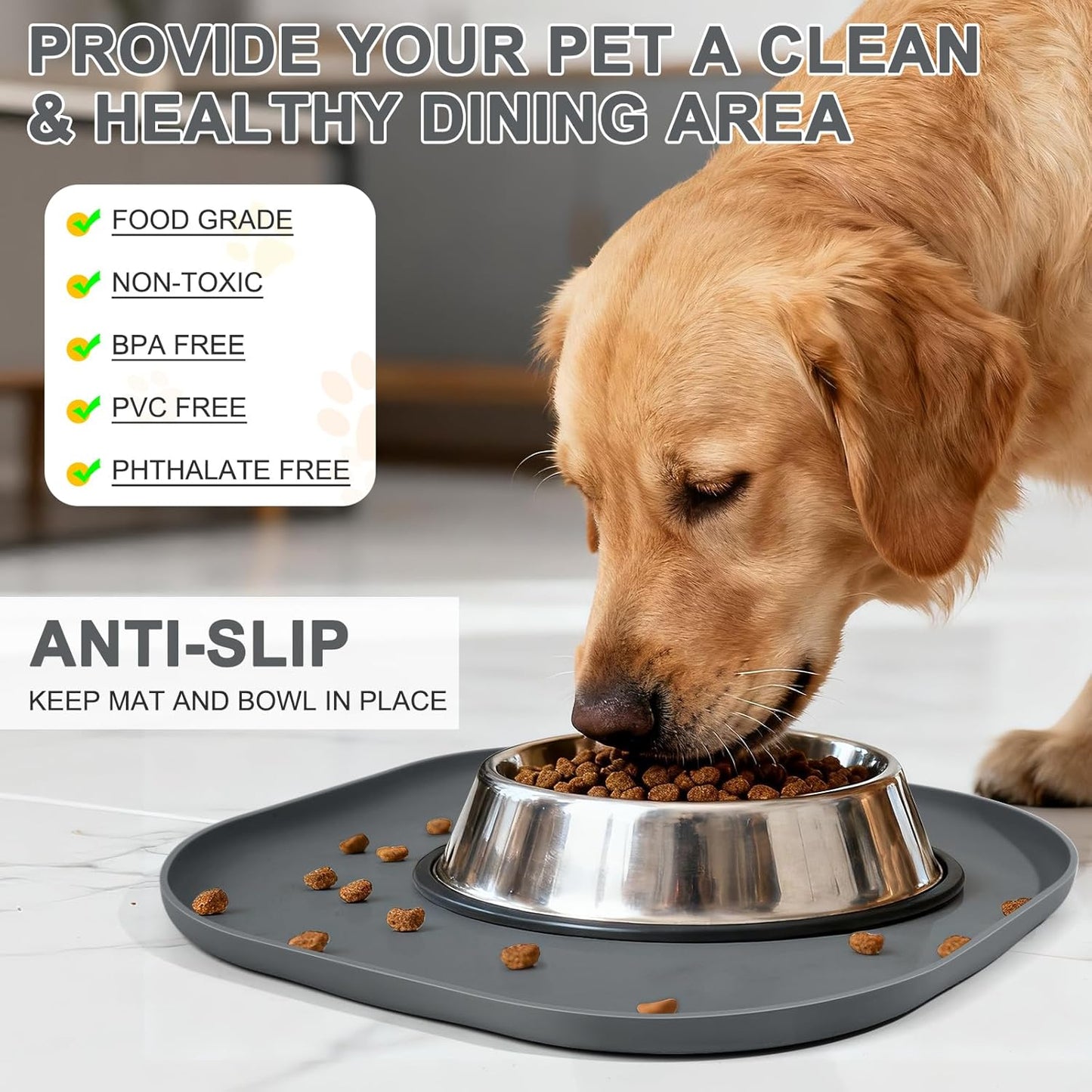 Small Silicone Pet Food Mat with Raised Edge for Food and Water Bowl, Square Dog Feeding Mats, Cat Food Trays for Floor Waterproof, Rubber Tray for Dogs and Cats, 12 x 12 x 0.7 Light Olive Green