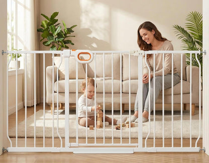 Baby Gates Extra Wide for Large Opennings with Door Pressure Mounted 90.6-95.2 Inch Extra Wide Baby Gate Dog gate for Doorways Indoor Metal Gate No Drilling with Walk-Through Door,White