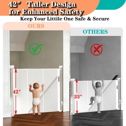 240'' Extra Wide Retractable Baby Gates for Large Opening, 42" Tall Retractable Dog Pet Gate with Support Rods, Long Mesh Screen Child Safety Gate for Garage Doorways Deck Stairs Yard Outdoor Indoor