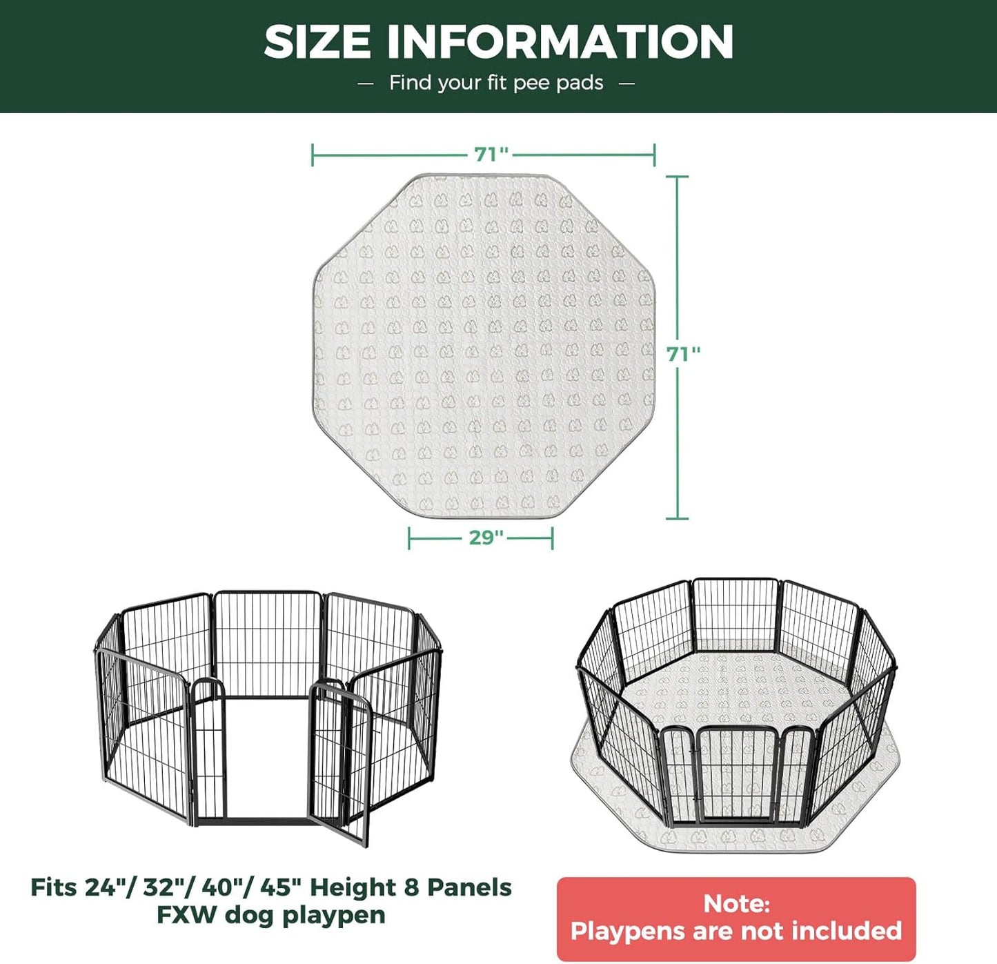 FXW Washable Pee Pads for Dogs, Puppy Pads with Super Absorbent, Specifically Designed for FXW Rollick/Homeplus 24inch 6 Panels Dog Playpen, 39" x 63" Rectangle, Khaki, 1 Pack