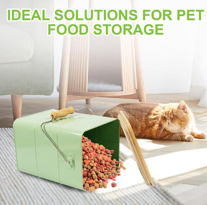 Dog Food storage container Dog Treats Jar,5~6 lb Metal food treats tin for Dog, pet snacks Canisters with wooden lid/handle/sevice scoop-Green