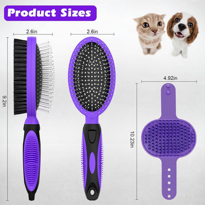 2PCS Pet Grooming Tools - Double-Sided Brush for Shedding and Bathing, Suitable for Short/Long Haired Dogs Cats and Horses, Deshedding Dog Brush, Mane & Tail Combs for Horses - Pet Supplies (Blue)