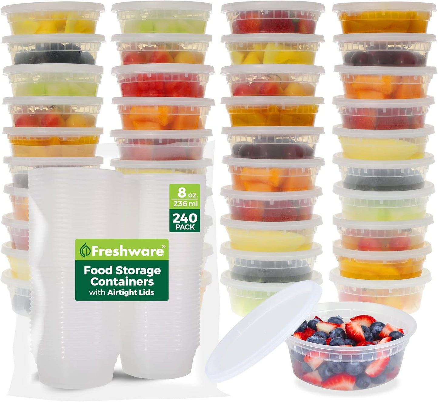 Freshware Food Storage Containers [50 Set] 25 oz Plastic Deli Containers with Lids, Slime, Soup, Meal Prep Containers, BPA Free, Stackable, Leakproof, Microwave, Dishwasher and Freezer Safe