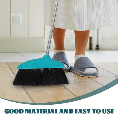 Heavy Duty Floor Broom with Soft Bristles, Wide Angle Sweeping Brush for Pet Hair and Lawn, Long Handle Green Broom for Indoor and Outdoor Cleaning
