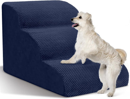 Dog Stairs for Small Dogs - High Density Foam Dog Ramp, Extra Wide Pet Steps with Non-Slip Bottom for High Beds, Couche and Sofa, Best for Pet Injured, Older Dogs Cats (Grey, 4 Steps)