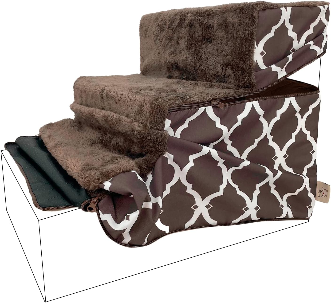 Best Pet Supplies Non-Slip Foam Dog Stair & Pet Ramp, Balanced Indoor Step Support - Foldable Stair, Ash Gray Linen,3-Step