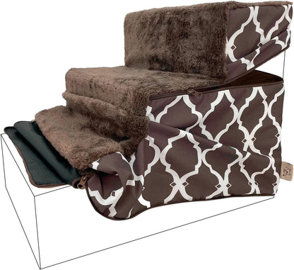 Best Pet Supplies Non-Slip Foam Dog Stair & Pet Ramp, Balanced Indoor Step Support - Foldable Stair, Ash Gray Linen,3-Step