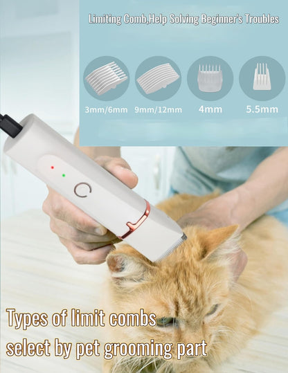 Low Noise 4-in-1 Dog Grooming Clippers Kit,Cordless Dog Nail Clipper,Dog Paw Trimmer,Cat Ear Trimmer,Pet Cat Dog Hair Trimmer for Small Large Dogs Cats and Rabbits Grooming at Home(Beige)