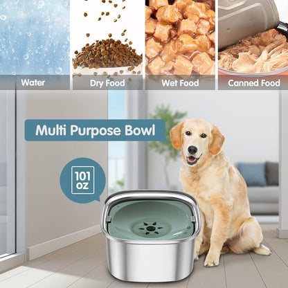 UPSKY 3L Dog Water Bowl 101oz Stainless Steel No Spill Large Capacity Dog Food Water Bowl Slow Water Feeder, Spill Proof Pet Water Dispenser Vehicle Carried Travel Water Bowl