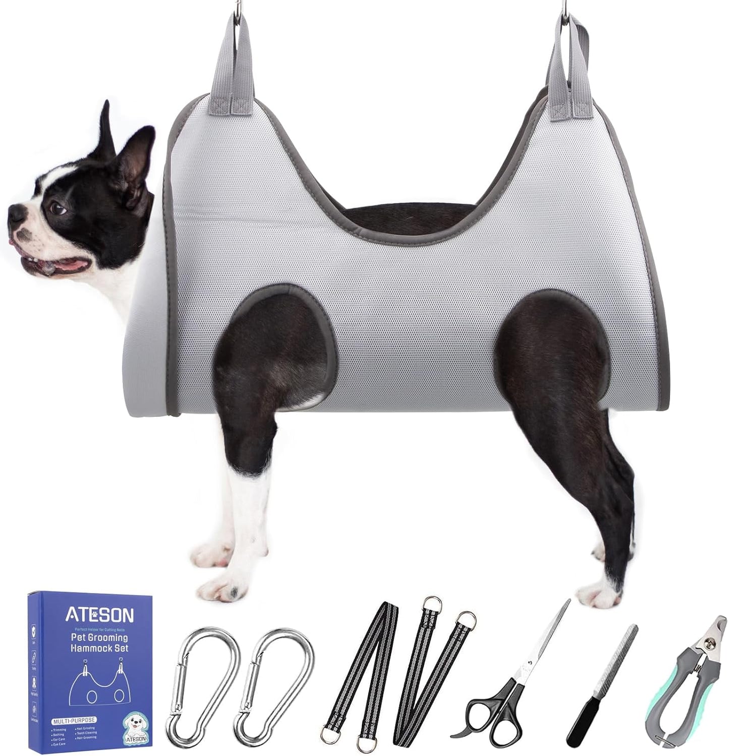 ATESON Pet Grooming Hammock with Nail Clippers/Nail Trimmers/Grooming Scissors, Dog Grooming Harness for Nail Trimming, Pet Grooming Sling Helper